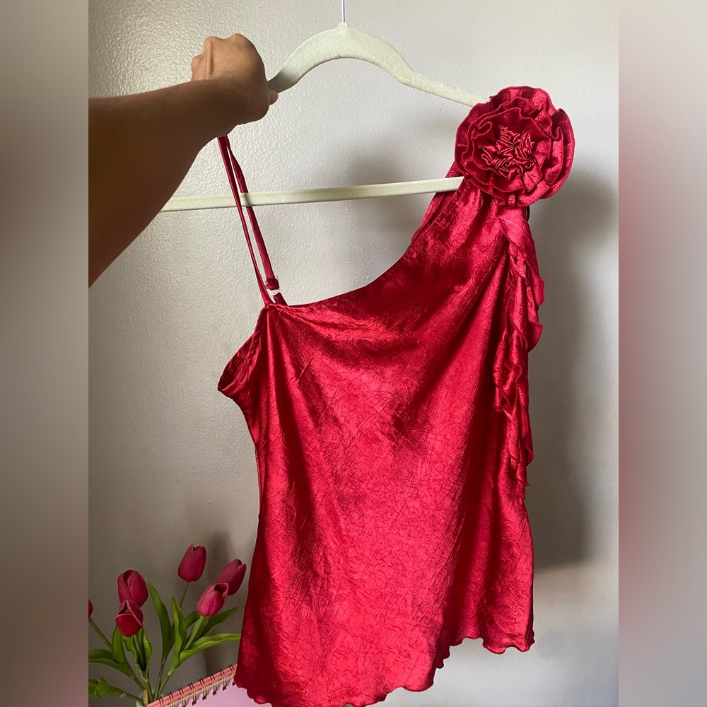 Elegant Red blouse with Floral Detail 18 Ptp